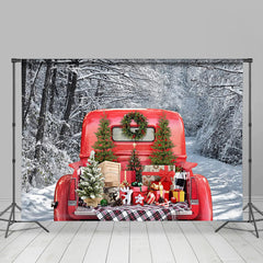 Lofaris Red Truck Snow Forest Photography Winter Backdrop