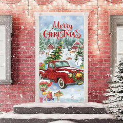 Lofaris Red Truck Snowy Town Xmas Tree Christmas Door Cover