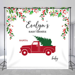 Lofaris Red Truck Xmas Tree Custom Name Baby Shower Backdrop