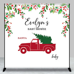 Lofaris Red Truck Xmas Tree Custom Name Baby Shower Backdrop