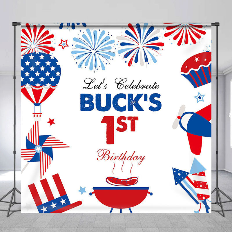 Lofaris Red White Blue Celebrate Custom 1st Birthday Backdrop