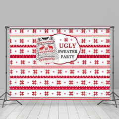 Lofaris Red White Christmas Ugly Sweater Party Backdrop