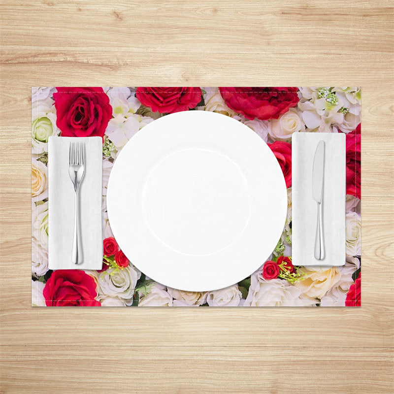 Lofaris Red White Floral Romantic Dining Set Of 4 Placemats