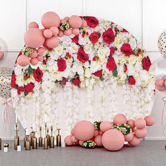 Lofaris Red White Floral Tassel Leaf Round Wedding Backdrop