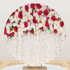 Lofaris Red White Floral Tassel Leaf Round Wedding Backdrop