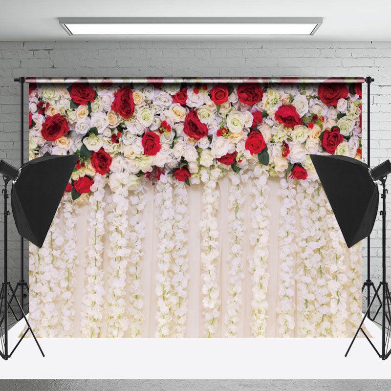 Lofaris Red White Floral Valentines Day Backdrop For Photo