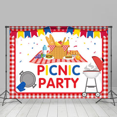 Lofaris Red White Gingham Picnic Party Backdrop Park Decor