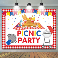 Lofaris Red White Gingham Picnic Party Backdrop Park Decor