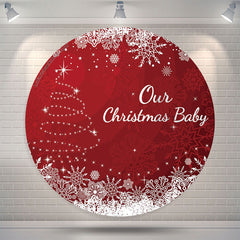 Lofaris Red White Glitter Christmas Circle Round Backdrop