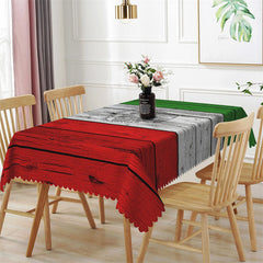 Lofaris Red White Green Crown Pattern Wooden Tablecloth