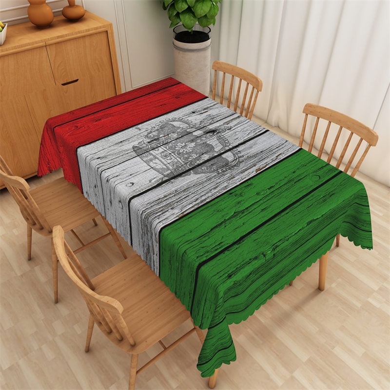 Lofaris Red White Green Crown Pattern Wooden Tablecloth