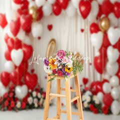 Lofaris Red White Heart Balloon Love Valentines Day Backdrop