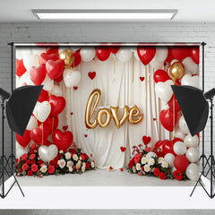 Lofaris Red White Heart Balloon Love Valentines Day Backdrop