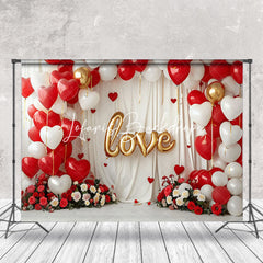 Lofaris Red White Heart Balloon Love Valentines Day Backdrop