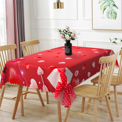 Lofaris Red White Heart Repeat Tablecloth For Valentines Decor