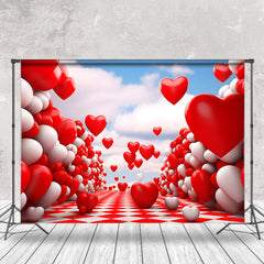 Lofaris Red White Heart Rhombic Road Valentines Day Backdrop