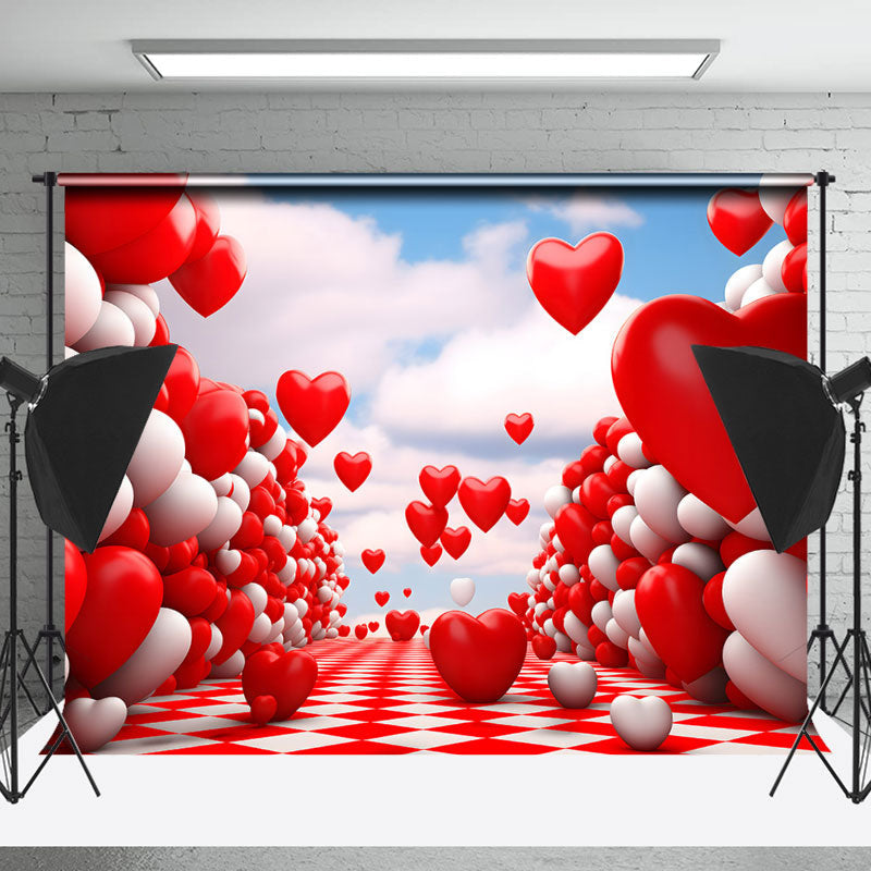 Lofaris Red White Heart Rhombic Road Valentines Day Backdrop