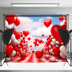 Lofaris Red White Heart Rhombic Road Valentines Day Backdrop