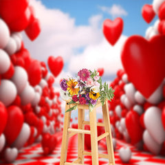 Lofaris Red White Heart Rhombic Road Valentines Day Backdrop