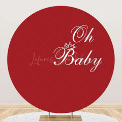 Lofaris Red White Oh Baby Round Girl Gender Reveal Backdrop