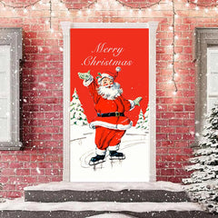 Lofaris Red White Santa Claus Merry Christmas Door Cover