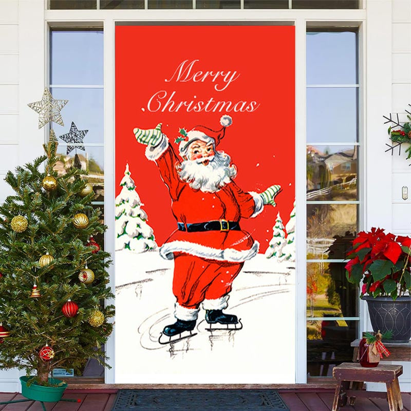 Lofaris Red White Santa Claus Merry Christmas Door Cover