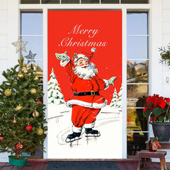 Lofaris Red White Santa Claus Merry Christmas Door Cover