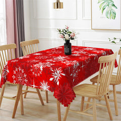 Lofaris Red White Snowflake Christmas Pattern Tablecloth