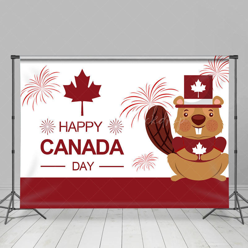 Lofaris Red White Sparkle Squirrel Happy Canada Day Backdrop