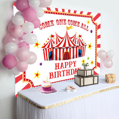 Lofaris Red White Stripes Circus Kids 1st Birthday Backdrop