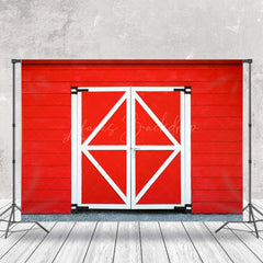 Lofaris Red White Wooden Barn Door Retro Wall Photo Backdrop