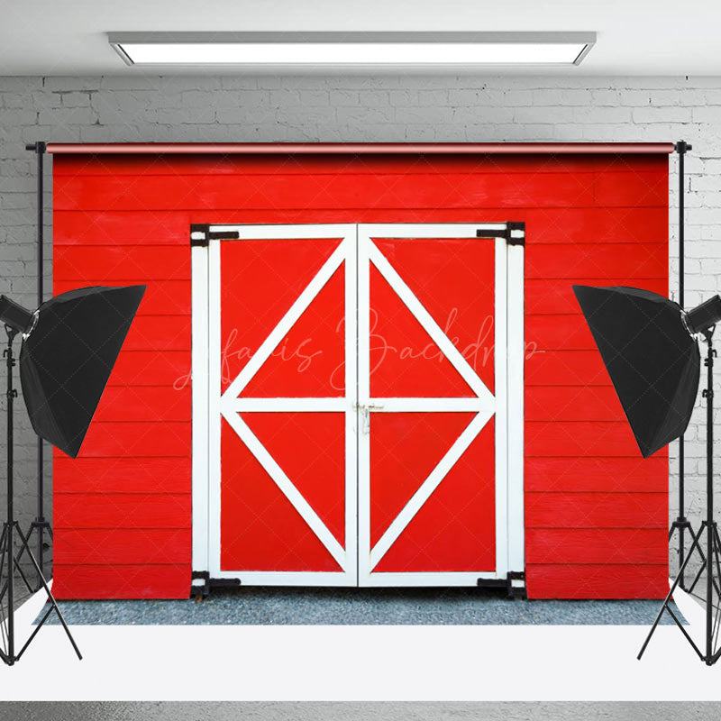 Lofaris Red White Wooden Barn Door Retro Wall Photo Backdrop