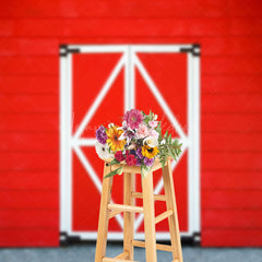 Lofaris Red White Wooden Barn Door Retro Wall Photo Backdrop