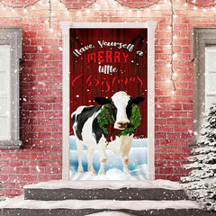 Lofaris Red Wooden Wall Milk Cow Snowy Christmas Door Cover