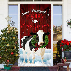 Lofaris Red Wooden Wall Milk Cow Snowy Christmas Door Cover