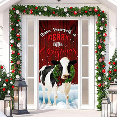 Lofaris Red Wooden Wall Milk Cow Snowy Christmas Door Cover