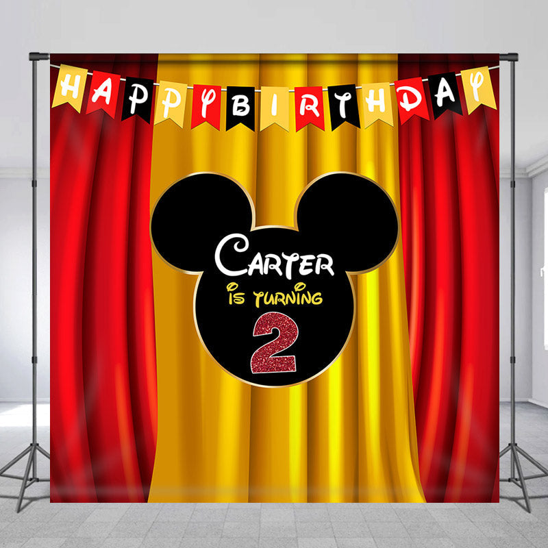 Lofaris Red Yellow Curtain Mouse Custom 2Nd Birthday Backdrop