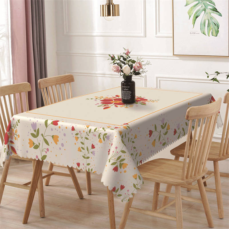 Lofaris Red Yellow Floral Cute Simple Rectangle Tablecloth