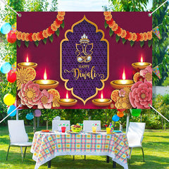 Lofaris Red Yellow Floral Deepavali Lights Diwali Backdrop