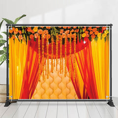 Lofaris Red Yellow Tulle Curtain Marigold Diwali Backdrop