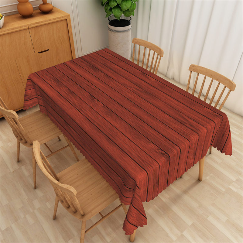 Lofaris Reddish Brown Wooden Stripes Texture Tablecloth