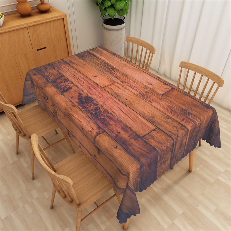 Lofaris Reddish Brown Wooden Texture Rectangle Tablecloth