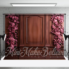 Lofaris Reddish Brown Wooden Wall Pink Flowers Backdrop