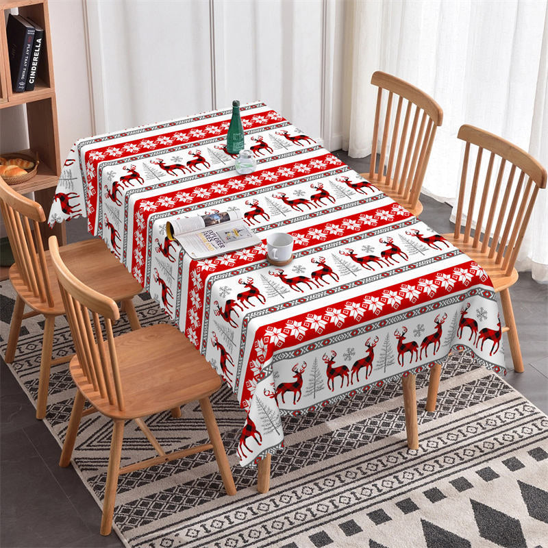 Lofaris Reindeer Snowflake Red Texture Christmas Tablecloth