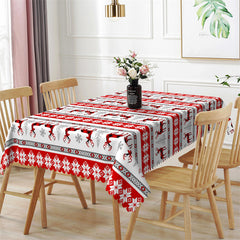 Lofaris Reindeer Snowflake Red Texture Christmas Tablecloth