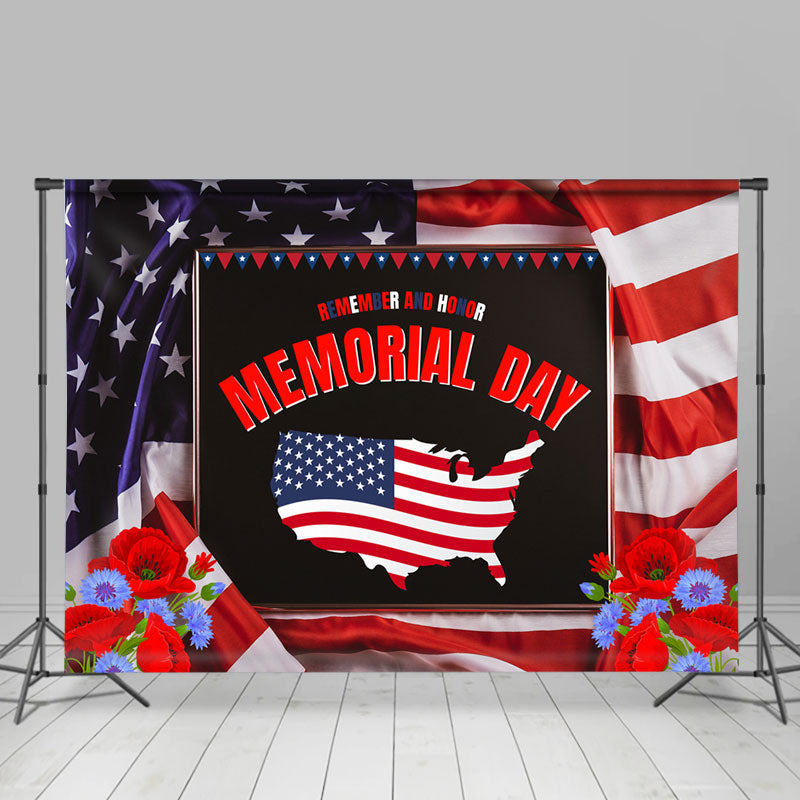 Lofaris Remember And Honor Floral USA Flag Memorial Day Backdrop