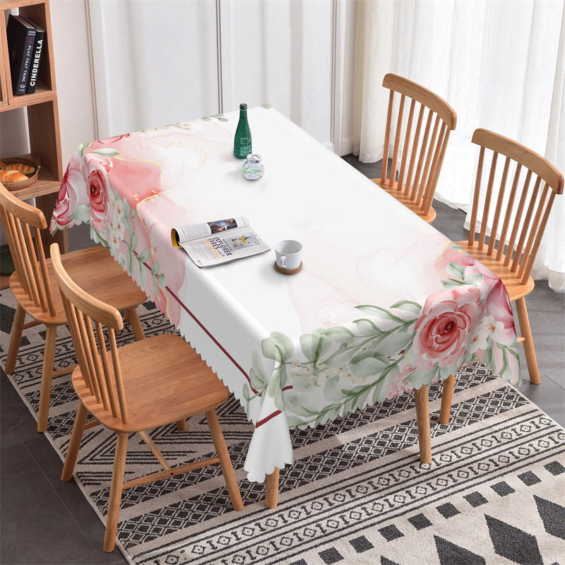 Lofaris Rendered Flowers Sweet Leaf Rectangle Tablecloth