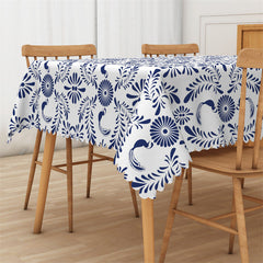 Lofaris Repeat Blue Floral Leaf Pattern Rectangle Tablecloth