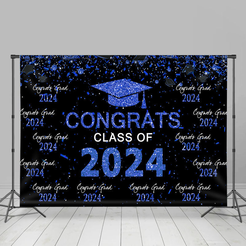 Lofaris Repeat Congrats Grad Blue Black Graduation Backdrop