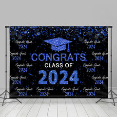 Lofaris Repeat Congrats Grad Blue Black Graduation Backdrop